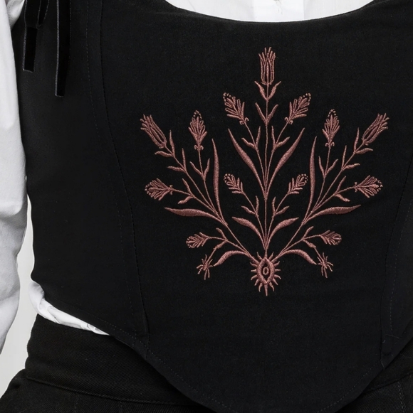 Cybele Embroidered Crop Corset Top Black Floral Embroidered Women's Top - Picture 4 of 9